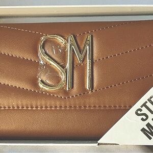 Steve Madden Cognac Chevron Quilted Wallet Wristlet SM Logo NWT